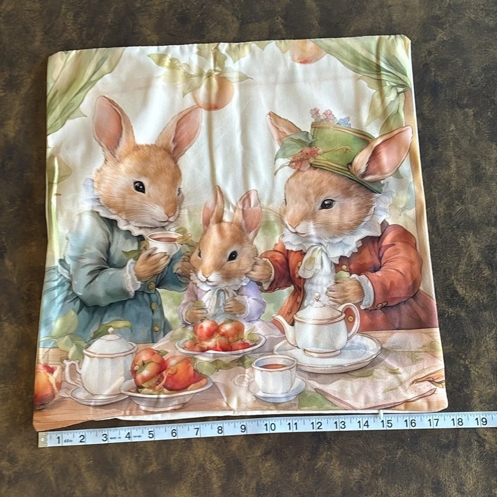 NWT Beatrix Potter Peter rabbit inspired tea time throw pillow cover nursery OS